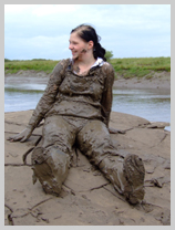  Wendy wears blue denim dungarees into soft riverbank clay featuring Nurse Wendy-Household, Registered Gunge Nurse 