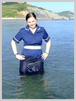 Nurse Wendy-Household sea-bathing in full uniform and wellies featuring Nurse Wendy-Household, Registered Gunge Nurse Nurse Wendy-Household sea-bathing in full uniform and wellies featuring Nurse Wendy-Household, Registered Gunge Nurse