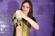 view details of set gm-2f242, Having fun with custard in a leatherlook dress and thigh boots
