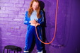 view details of set gm-4h018, Soaking herself and washing her hair in a blue tracksuit